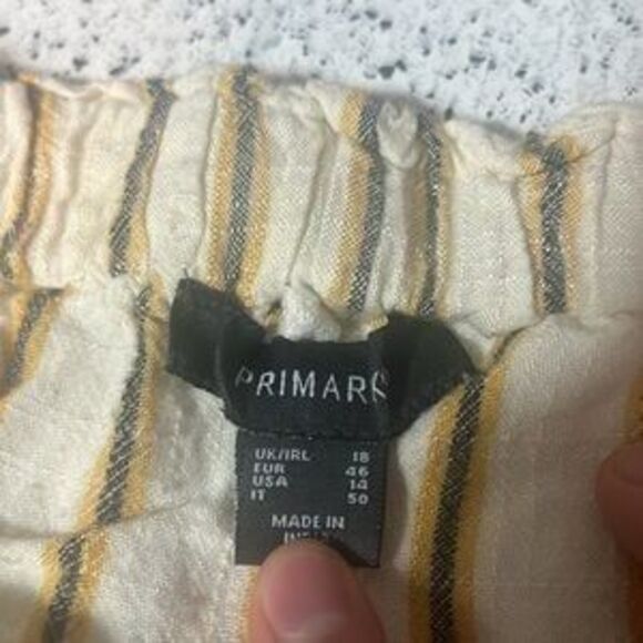 PRIMARK BEIGE YELLOW STRIPED SHORTS - SIZE 14 - Picture 4 of 4